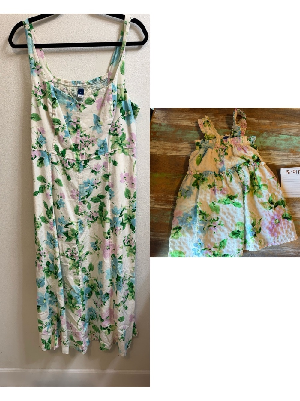 MOMMY & Me MATCHINGFloral Cotton Sundress - White with Green & Pink Floral Print
